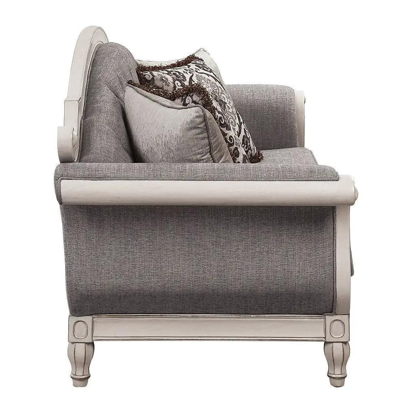 Florian - Sofa With 4 Pillows - Gray Fabric & Antique White by Unique Piece Furniture