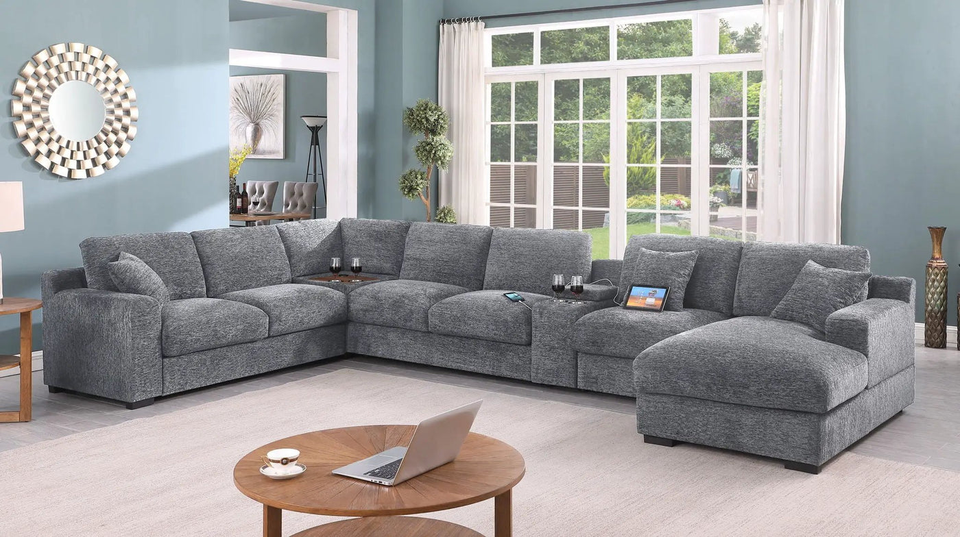Celine - Fabric Corner Sectional Sofa With Right-Facing Chaise, Cupholders, And Charging Ports by Unique Piece Furniture