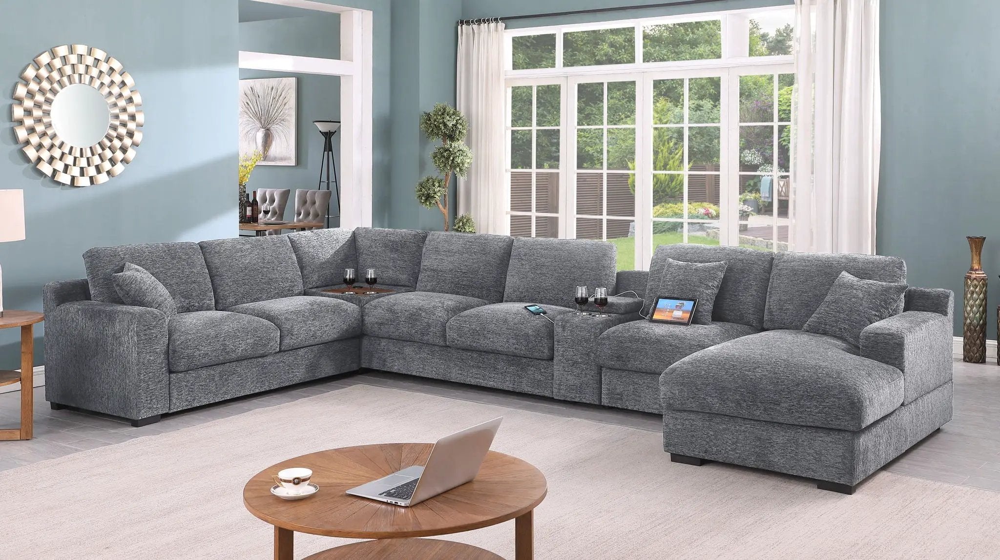 Celine - Fabric Corner Sectional Sofa With Right-Facing Chaise, Cupholders, And Charging Ports by Unique Piece Furniture