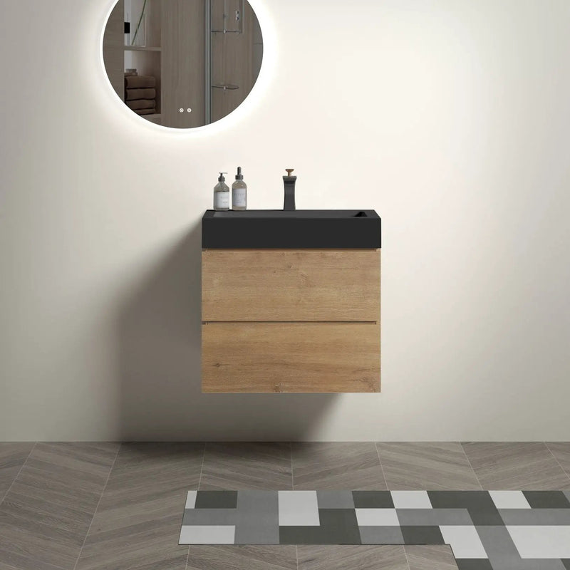 Alice - Natural Oak Bathroom Vanity With Sink, Large Storage Wall Mounted Floating Bathroom Vanity For Modern Bathroom, One-Piece Sink Basin Without Drain by Unique Piece Furniture