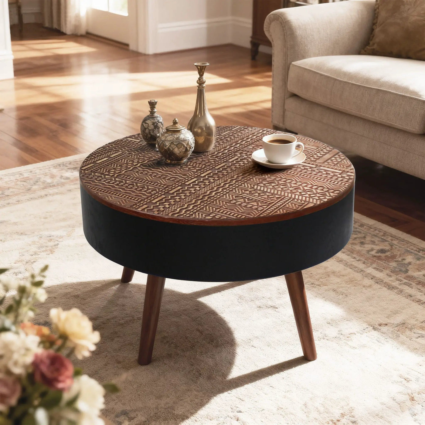 Round Coffee Table With Storage Function For Living Rooms by HouseOfZazla