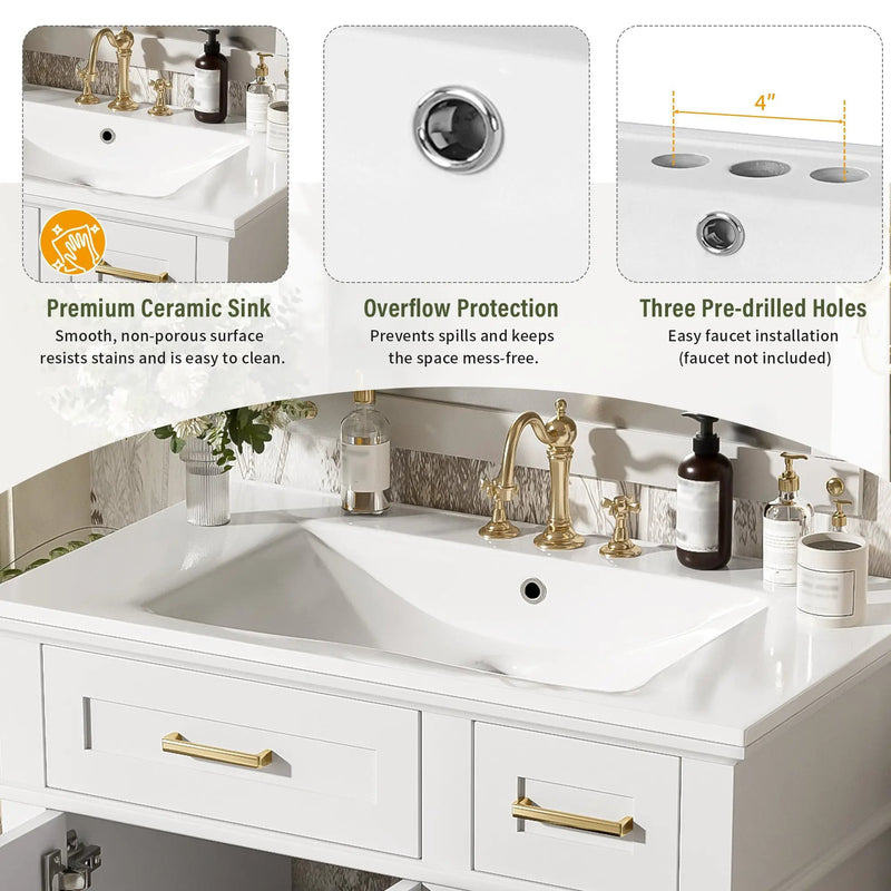 30" Bathroom Vanity with Ceramic Sink and Modern Storage Cabinet by HouseOfZazla
