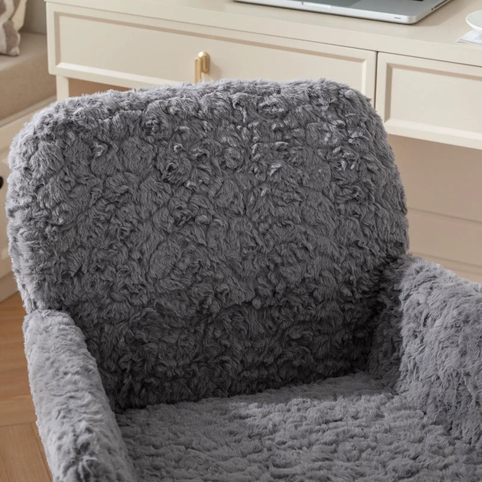 Office Chair, Artificial Rabbit Hair Home Office Chair With Metal Base, Adjustable Desk Chair Swivel Office Chair, Vanity Chair by HouseOfZazla