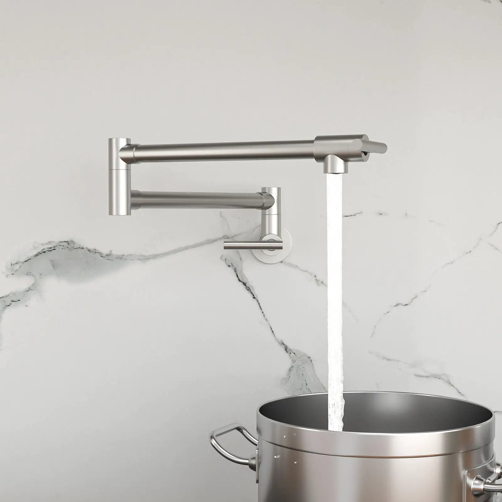 Wall Mount Pot Filler Faucet Folding Stretchable Kitchen Sink Faucet With 2 Handles - Brushed Nickel by HouseOfZazla