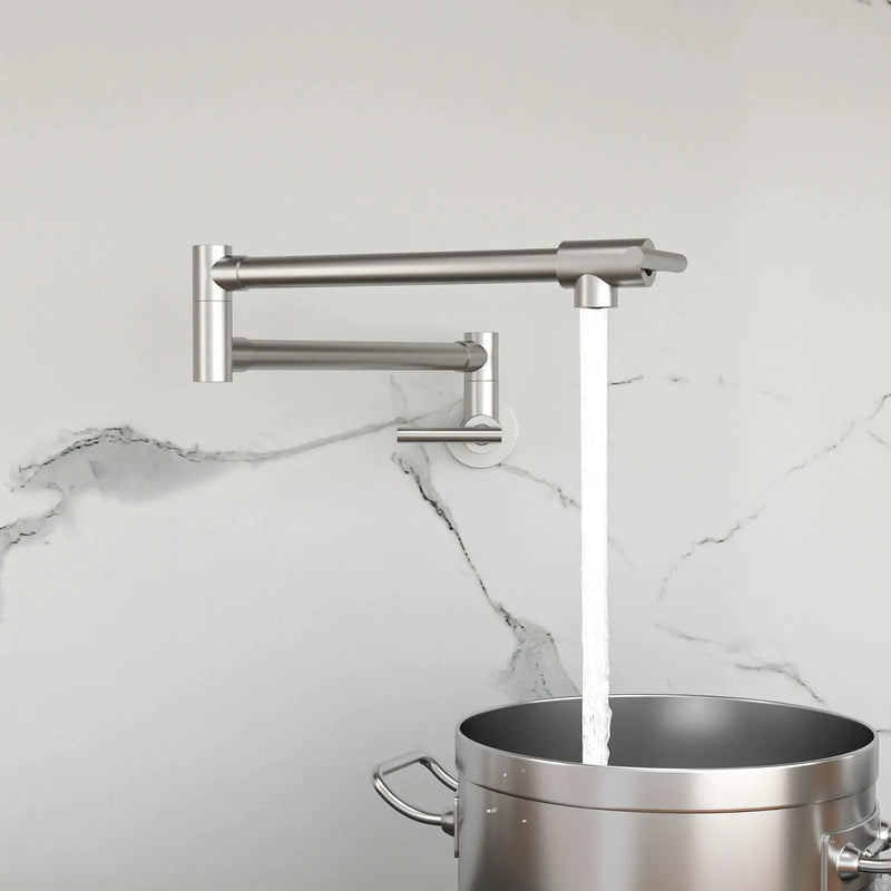 Wall Mount Pot Filler Faucet Folding Stretchable Kitchen Sink Faucet With 2 Handles - Brushed Nickel by HouseOfZazla