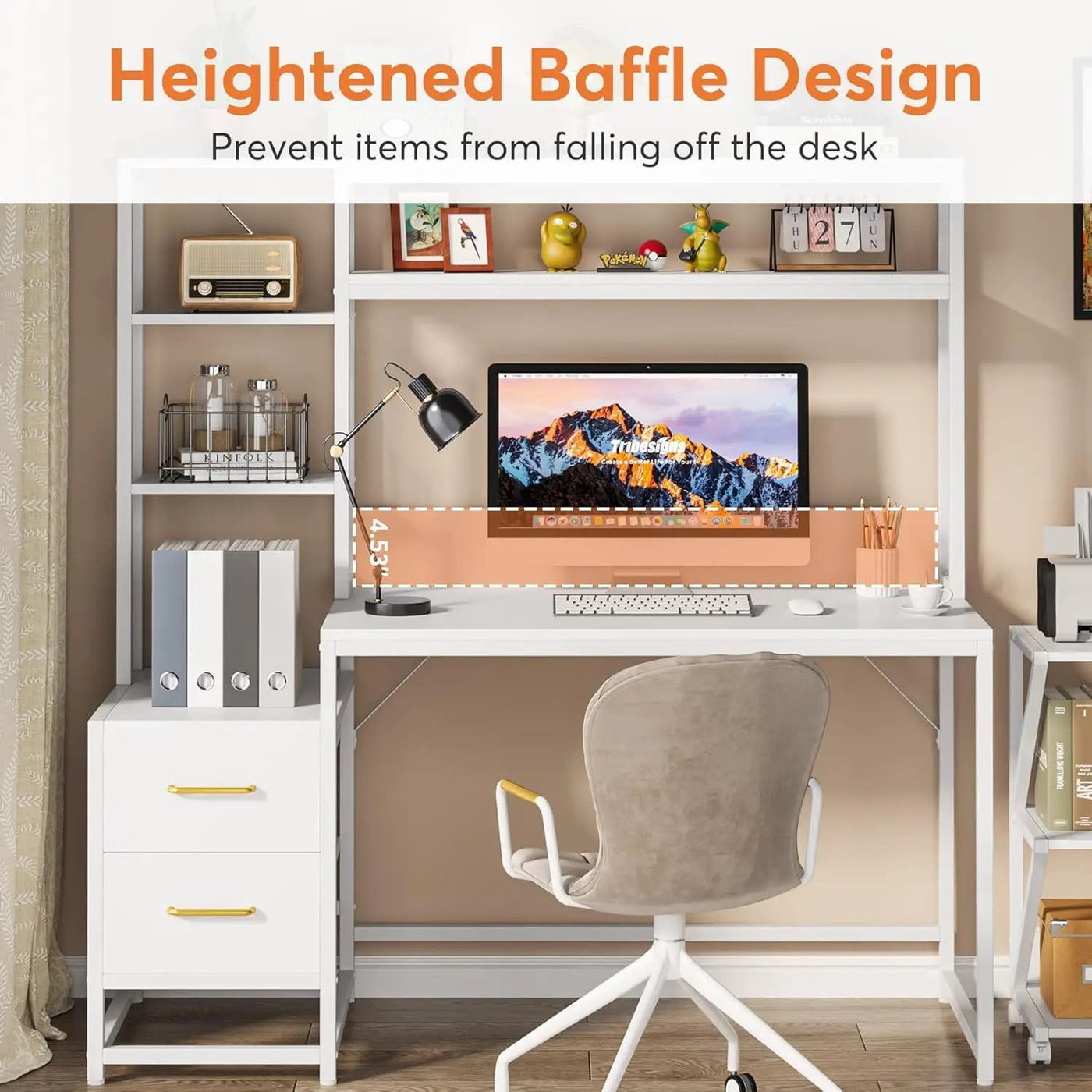 Computer Desk With Hutch, 2 Drawers & Open Shelves by HouseOfZazla