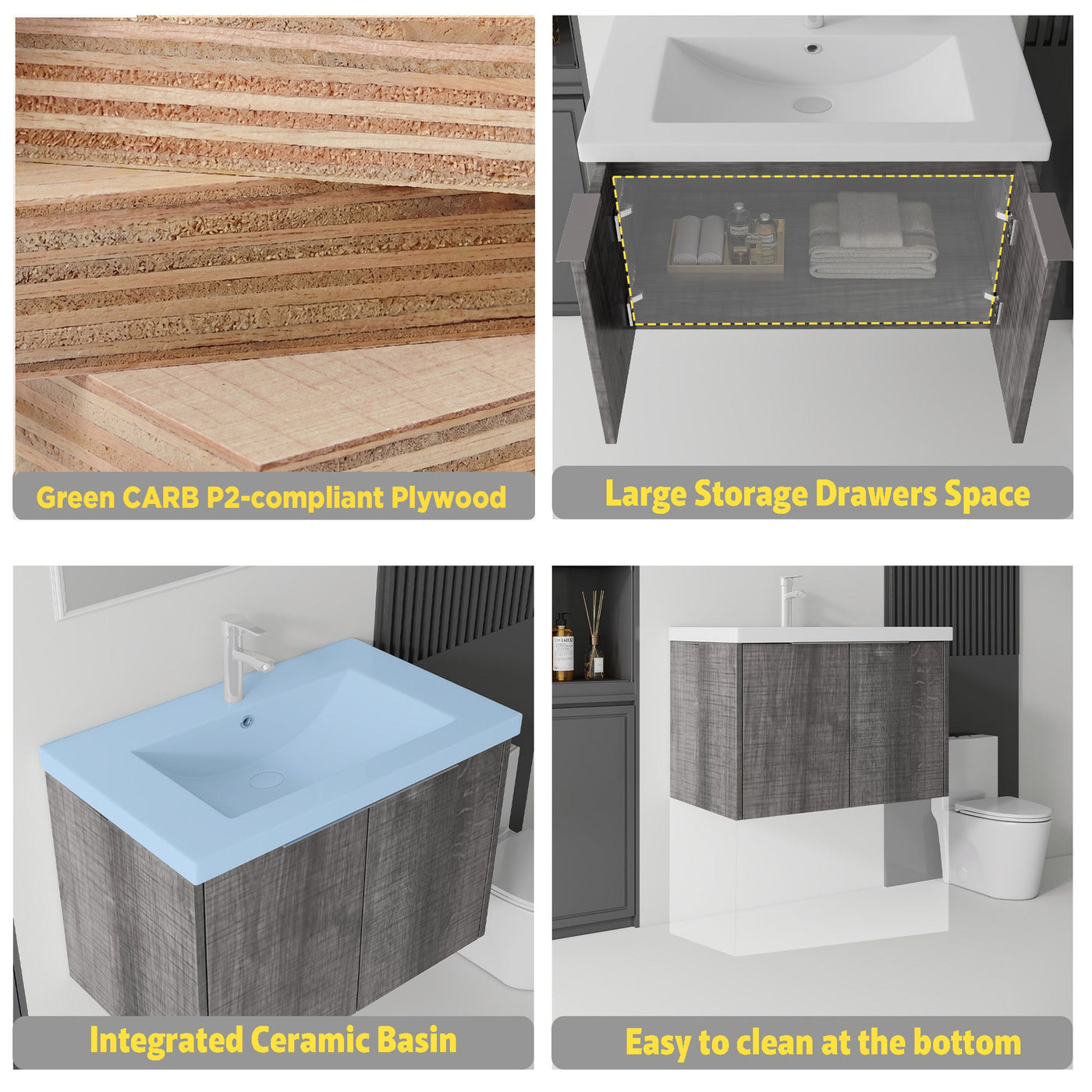 36 Inch Floating Bathroom Vanity with Ceramic Sink and Soft-Close Door by HouseOfZazla