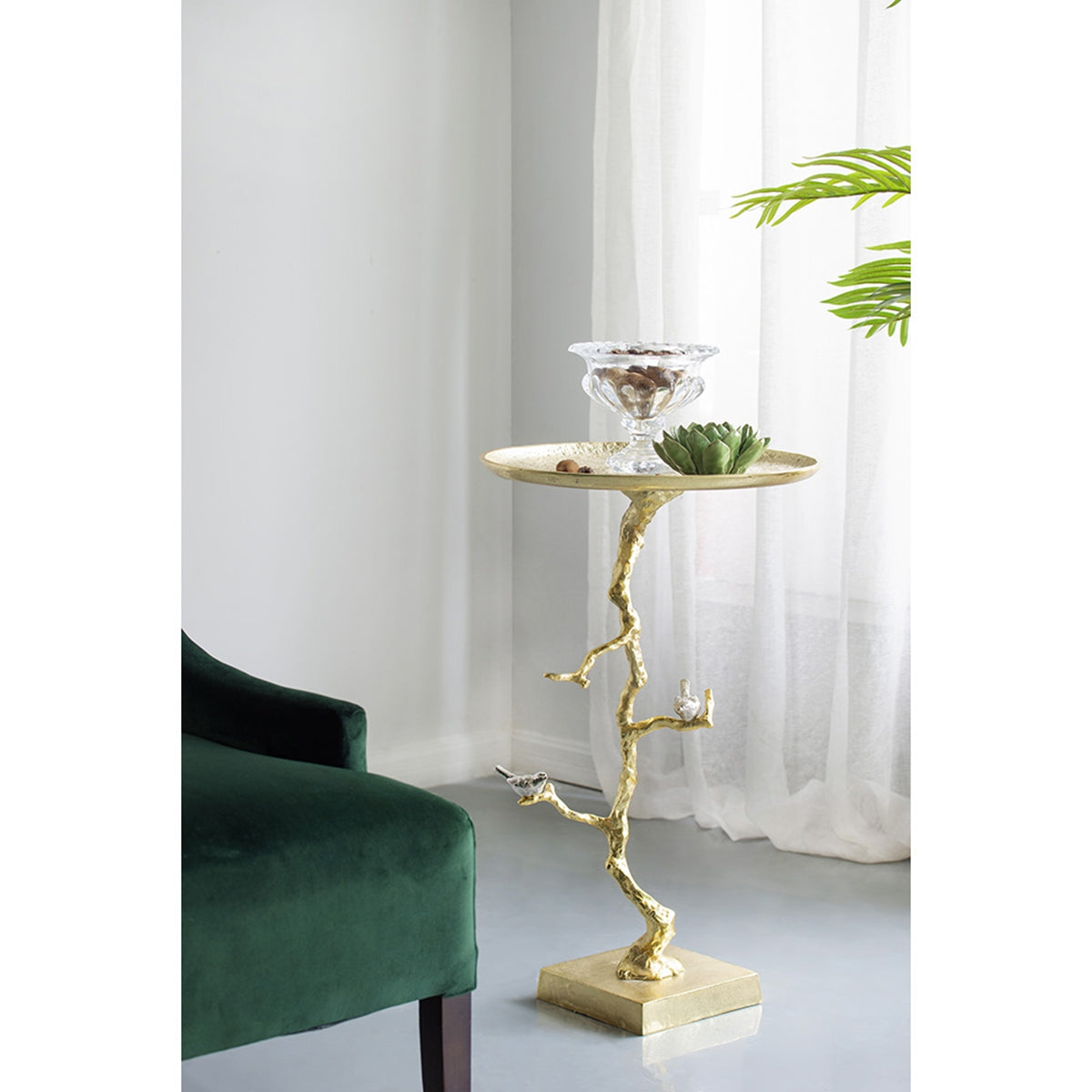 Contemporary Shiny Side Table with Tree Branch Design - Gold, photo 8 of 10