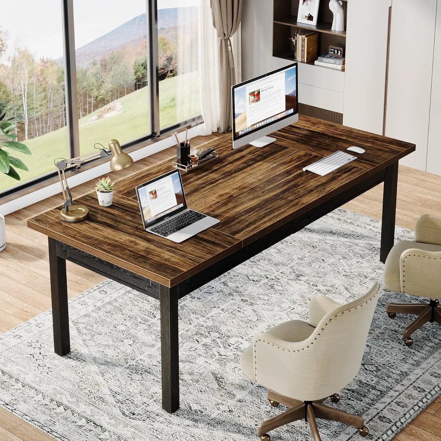 Executive Office Desk, Computer Table With Thick Top - Brown / Black by HouseOfZazla