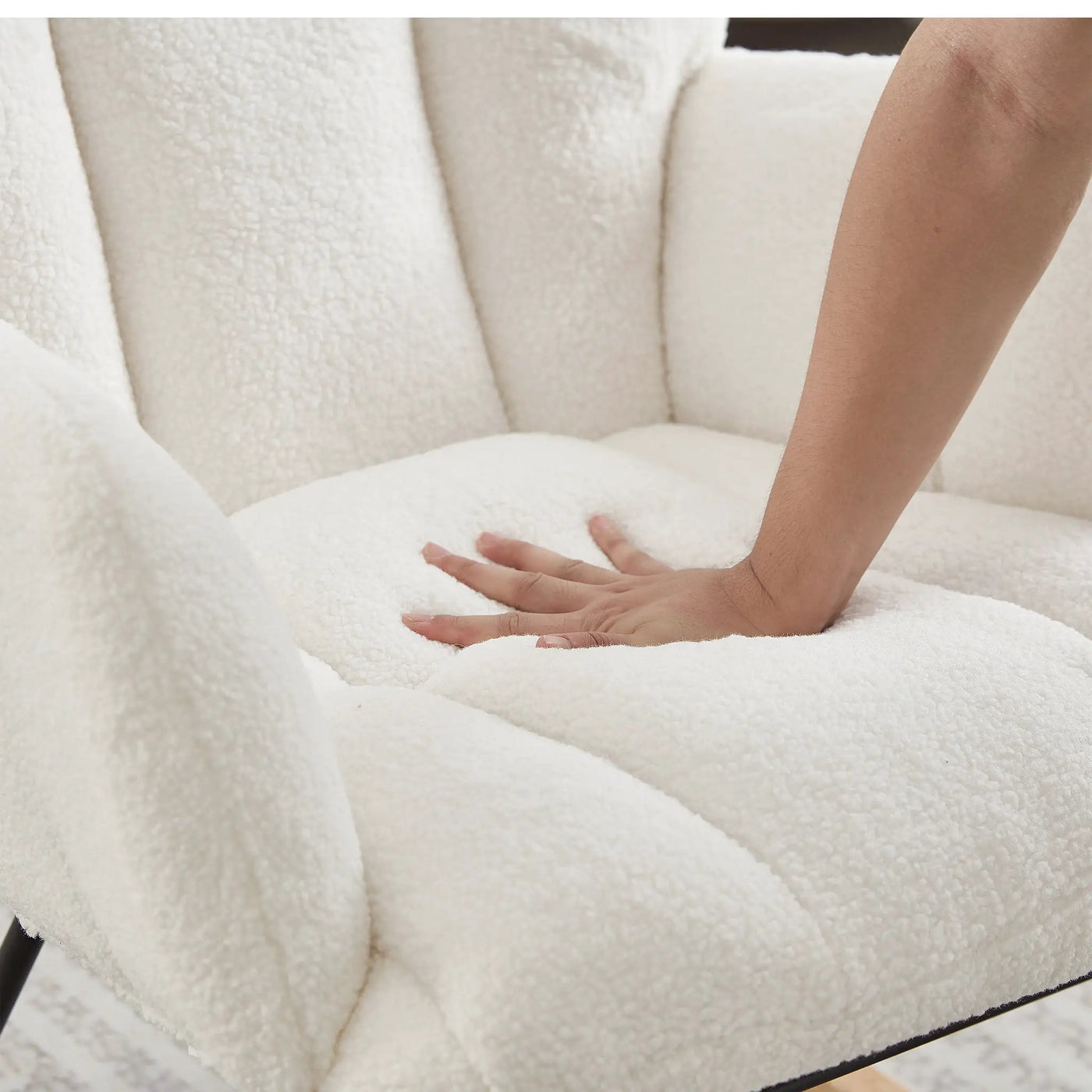 Glider Chair for Living Room Tufted Upholstered Teddy Fabric Rocking Chair by HouseOfZazla