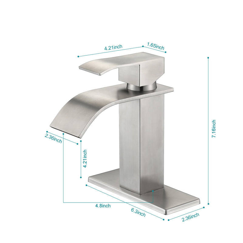 Waterfall Spout Bathroom Faucet, Single Handle Vanity Sink Faucet by HouseOfZazla