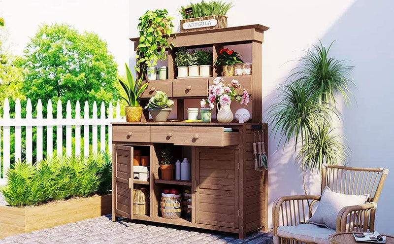 Topmax 65.7'' Tall Garden Potting Bench Table with Hutch by HouseOfZazla