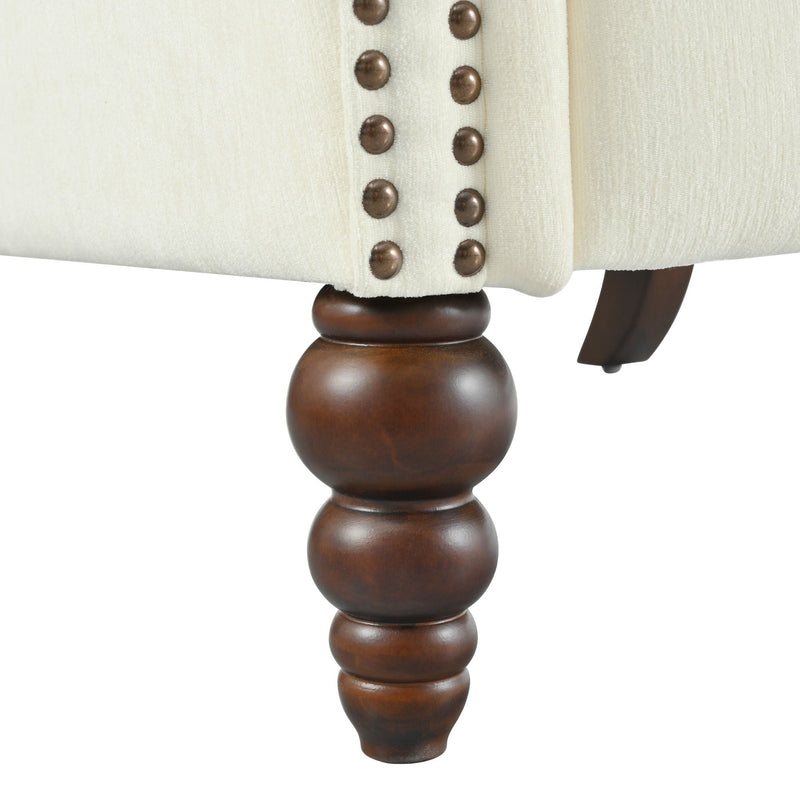 Push Back Recliner Chair Upholstered With Classic Wing Back And Solid Gourd-Shaped Legs