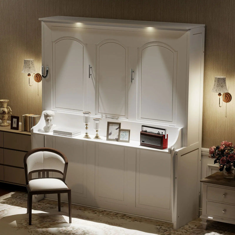 Murphy Bed With Desk, LED Lights & USB Charging Station by HouseOfZazla