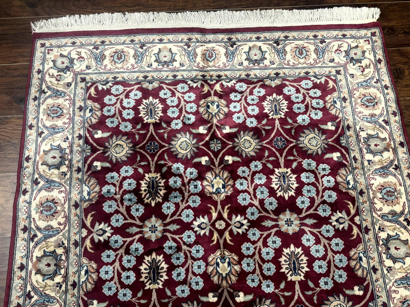 Pak Persian Rug 4x6, Floral Allover, Vintage Wool Carpet, Plum and Ivory by Jewel Rugs