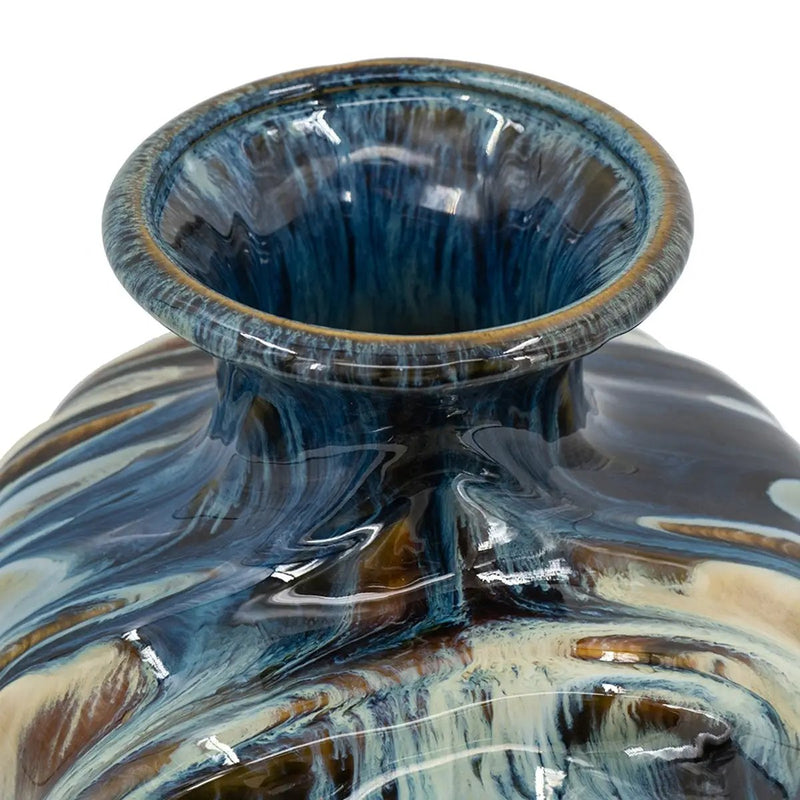 D8.7x15.5' Blue and Brown Reactive Glazed Vase by HouseOfZazla