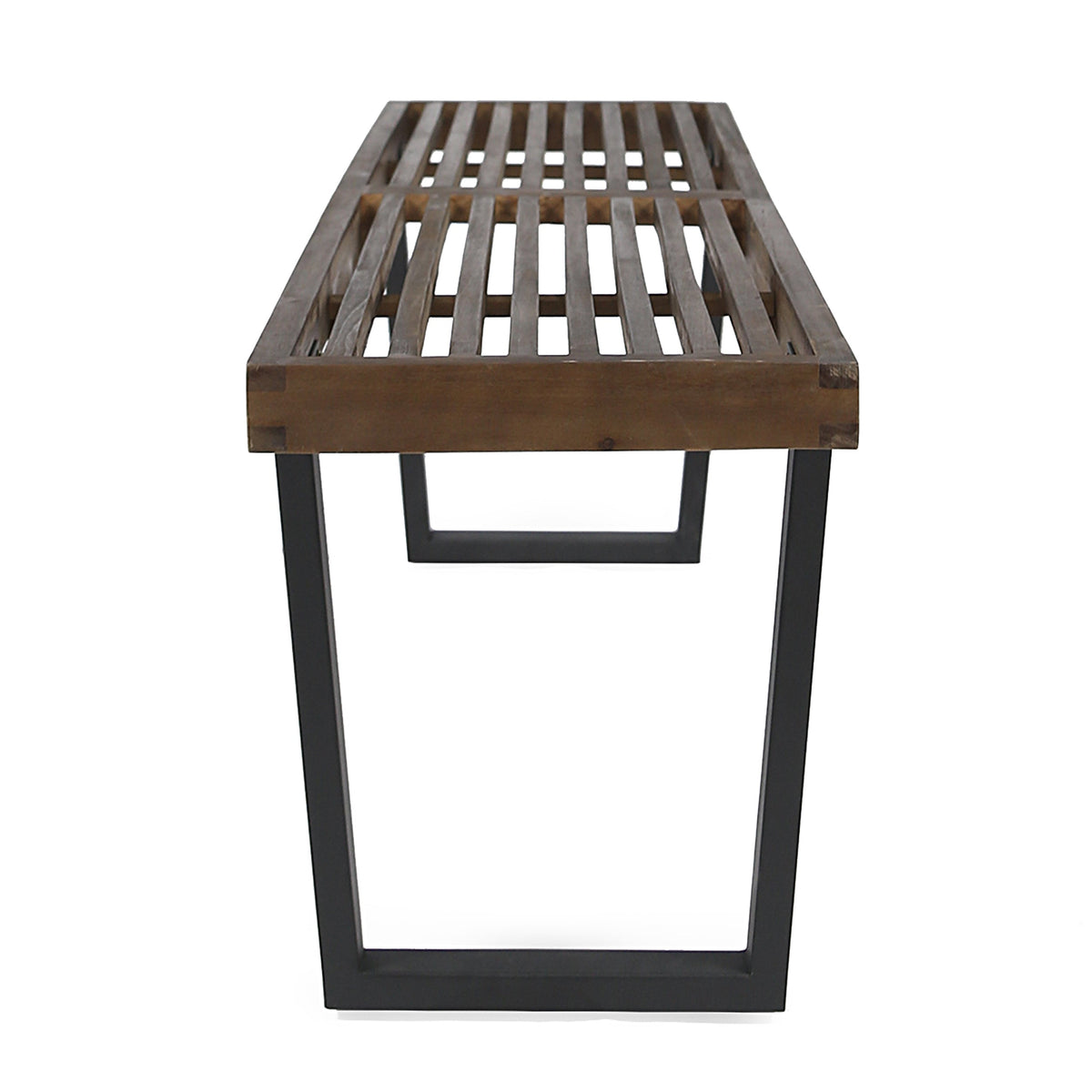 Modern Acacia Wood Patio Dining Bench with Iron Legs - Natural Wood/Iron, photo 8 of 9