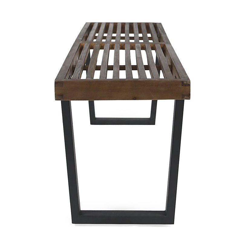Modern Acacia Wood Patio Dining Bench with Iron Legs - Natural Wood/Iron, photo 8 of 9