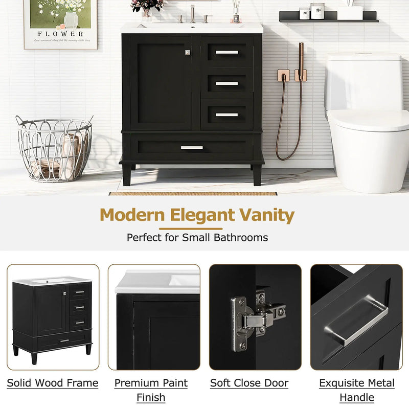Bathroom Vanity, Modern Bathroom Cabinet With Sink Combo Set, Bathroom Storage Cabinet With A Soft Closing Door And 3 Drawers, Solid Wood Frame by HouseOfZazla
