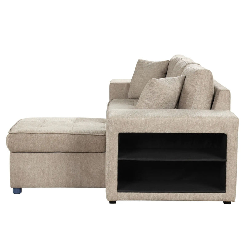 Modern L-Shape 3 Seat Reversible Sectional Couch, Pull Out Sleeper Sofa With Storage Chaise And 2 Stools For Living Room Furniture Set by HouseOfZazla