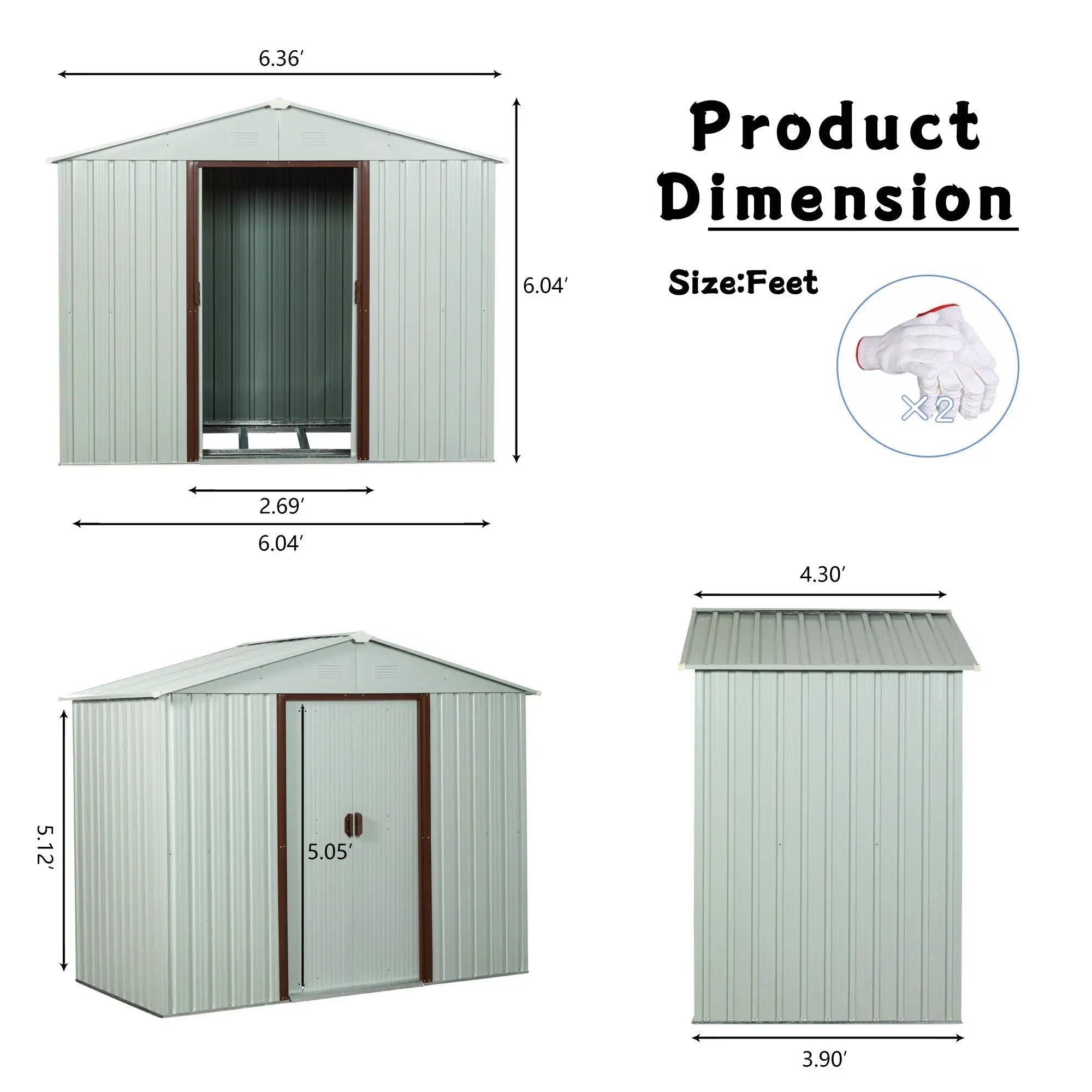 Ry-Sdyx56-W Outdoor Metal Storage Shed - White by HouseOfZazla