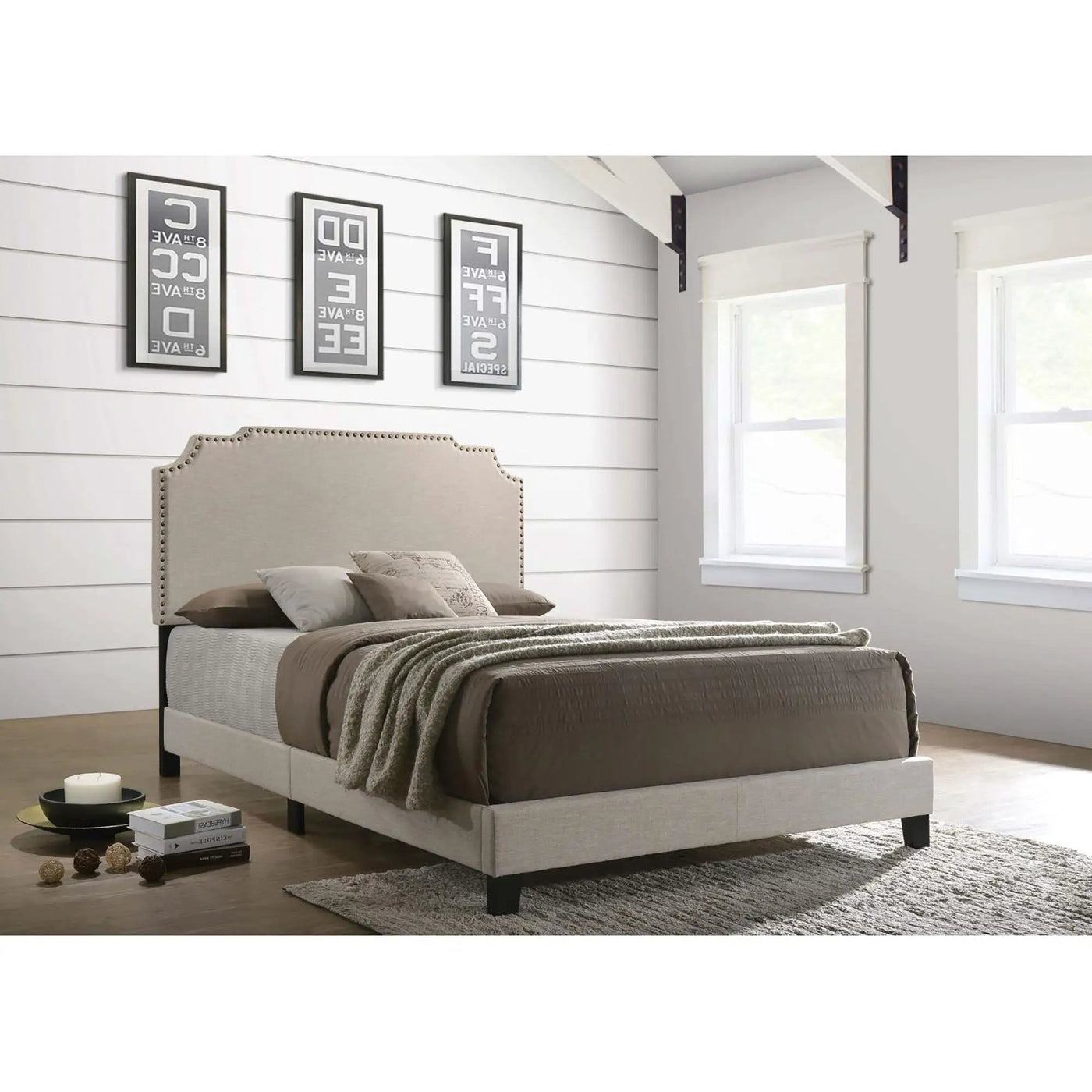 Panel Bed With Nailhead Trim, Upholstered Headboard by HouseOfZazla