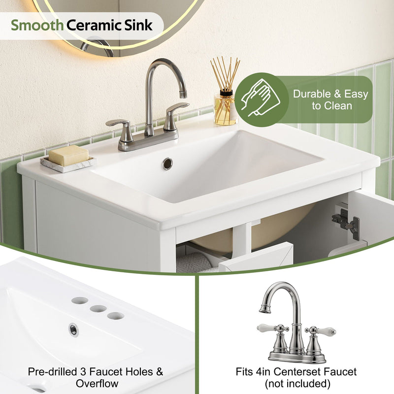 Modern Bathroom Vanity With Sink, Soft Close Drawers & Door, Storage Rack by HouseOfZazla