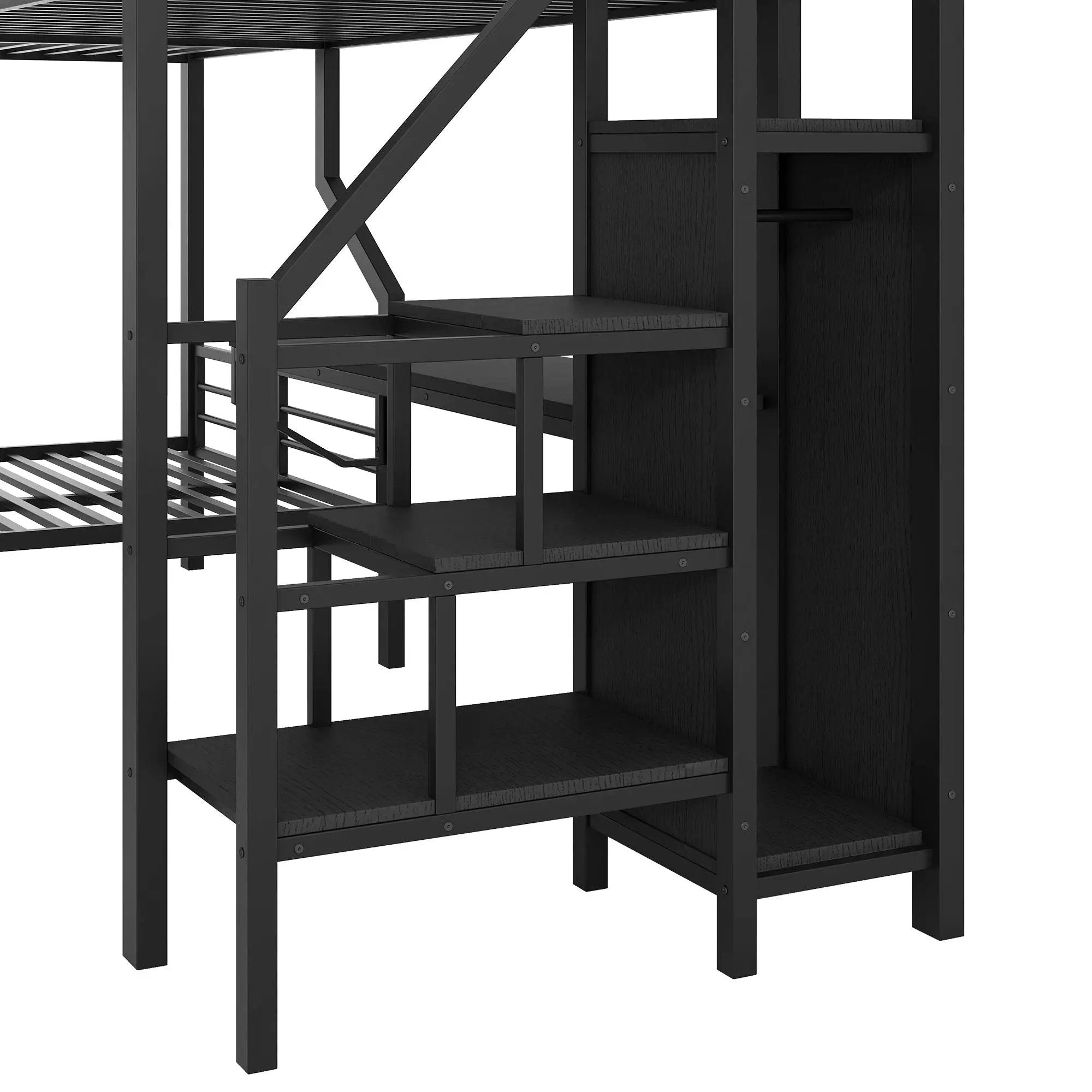 Twin Over Full L Shaped Bunk & Loft Bed With Built-In Wardrobe, Desk, And USB Ports - Black by HouseOfZazla