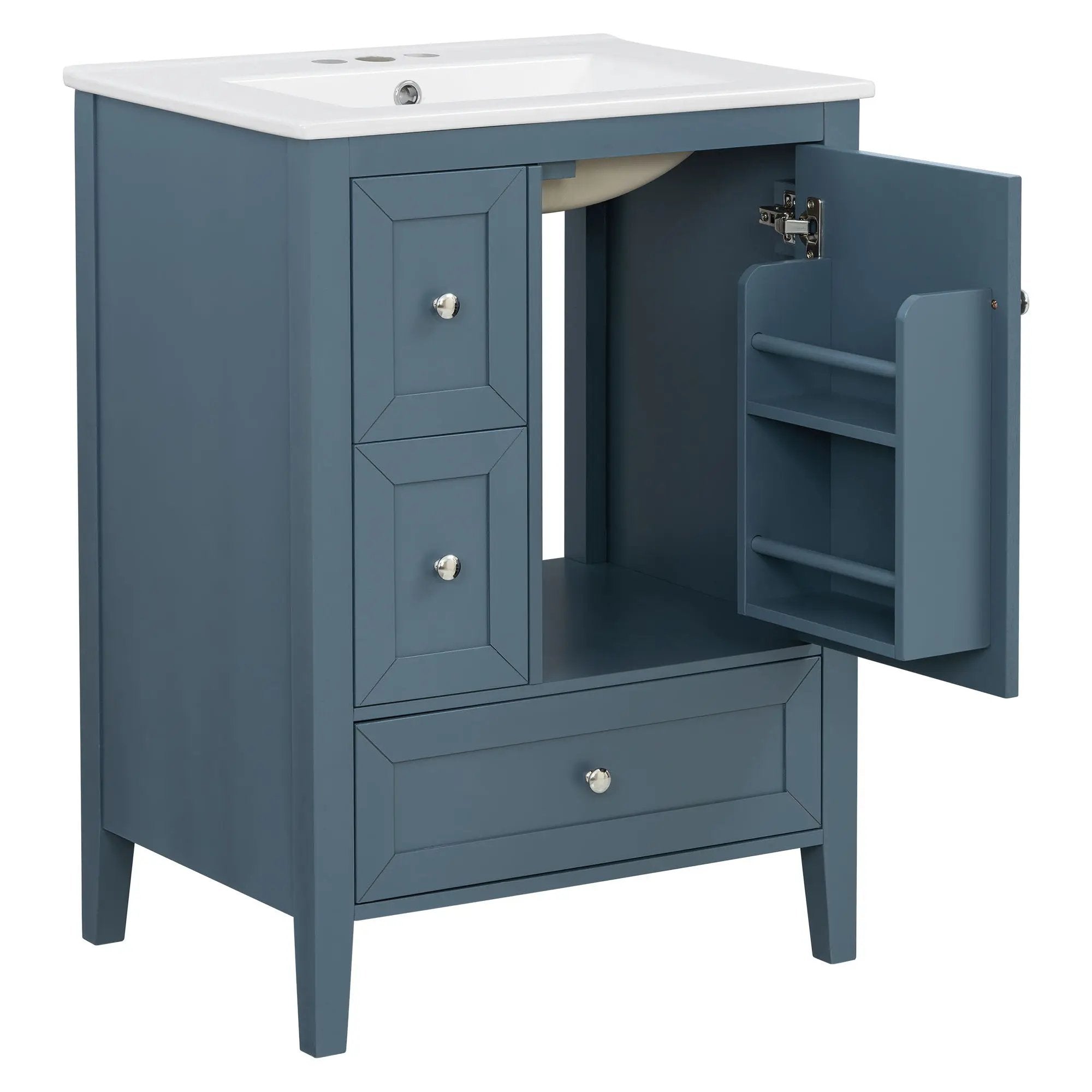 Modern Bathroom Vanity With Sink, Soft Close Drawers & Door, Storage Rack by HouseOfZazla