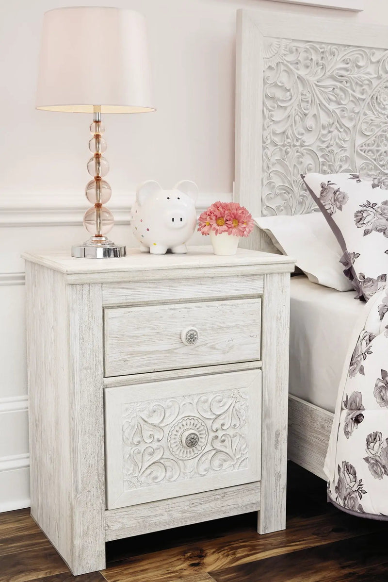 Paxberry - Two Drawer Night Stand - Whitewash by Unique Piece Furniture