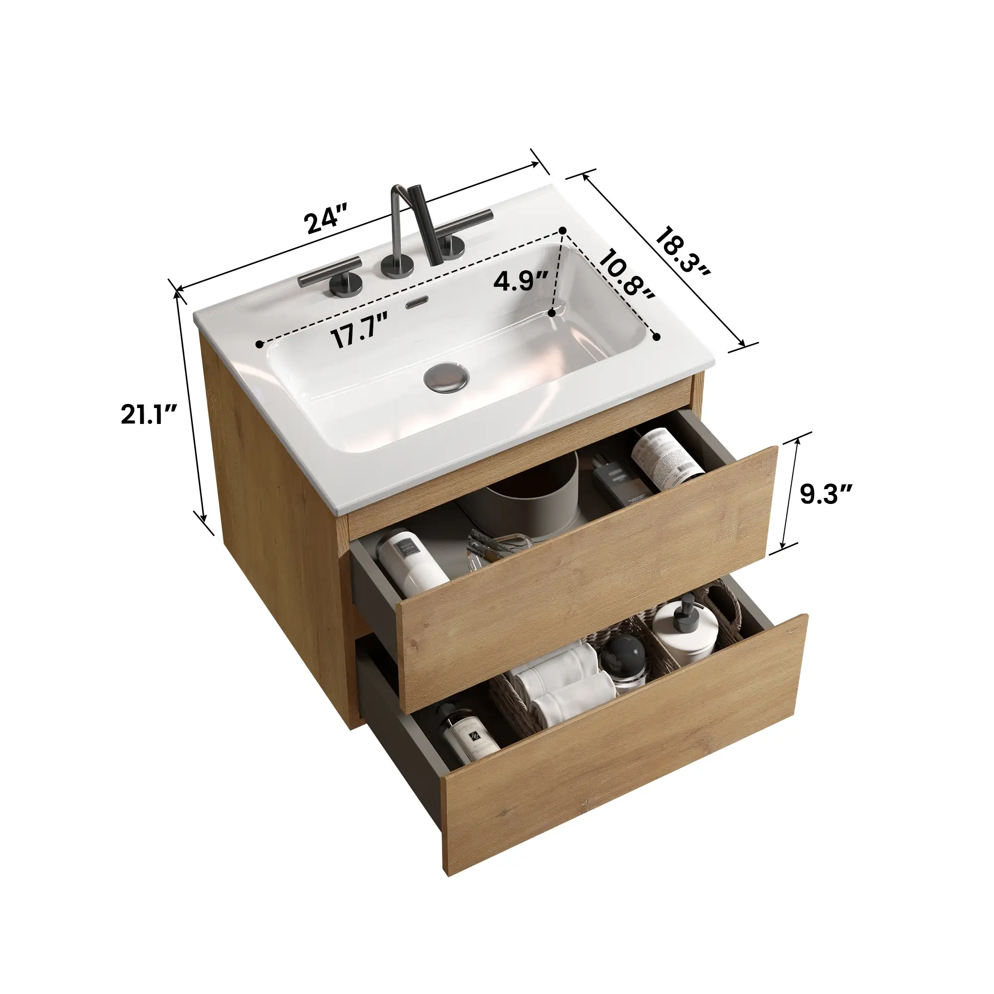 Wall Mount 24" Natural Oak Bathroom Vanity by HouseOfZazla