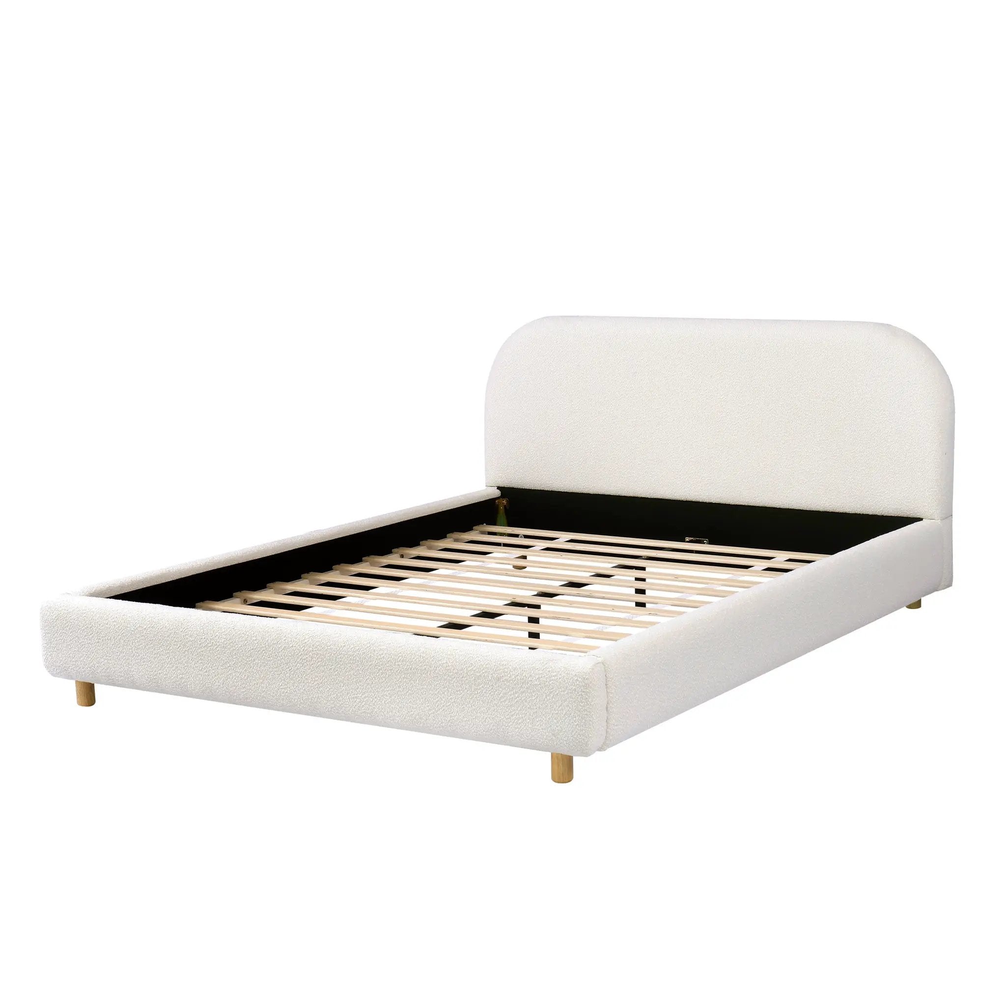 Queen Size Upholstered Bed With Boucle Fabric by HouseOfZazla
