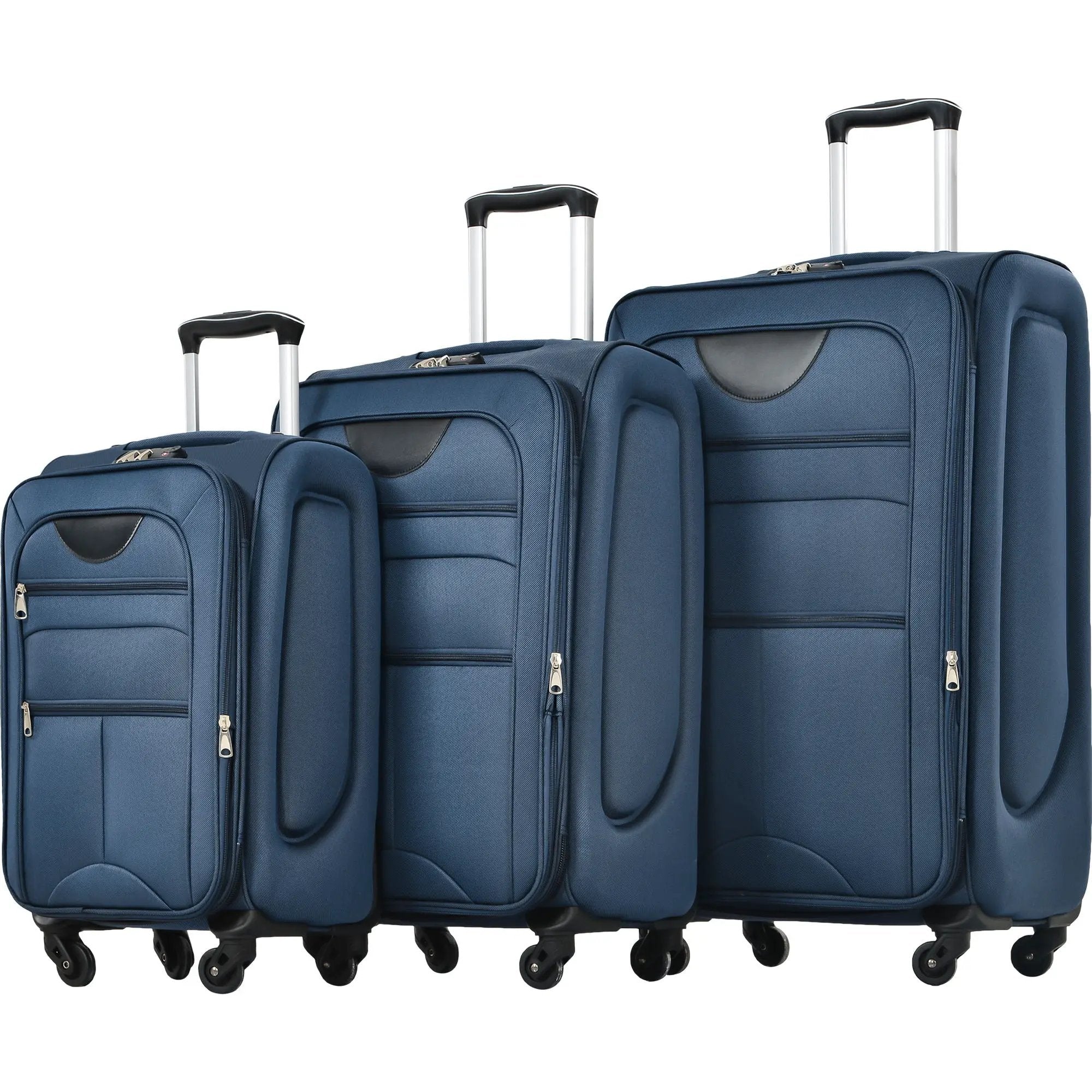 Softside Luggage Expandable 3 Piece Set Suitcase Upright Spinner Softshell Lightweight Luggage Travel Set - Dark Blue by HouseOfZazla