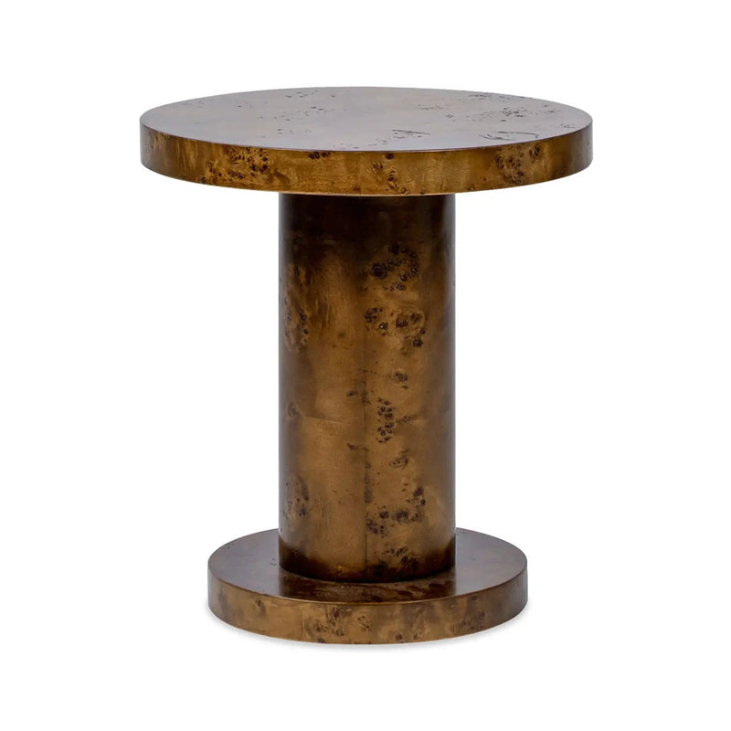Bolin - Round Pillar Burl Accent Side Table - Walnut Brown by HouseOfZazla