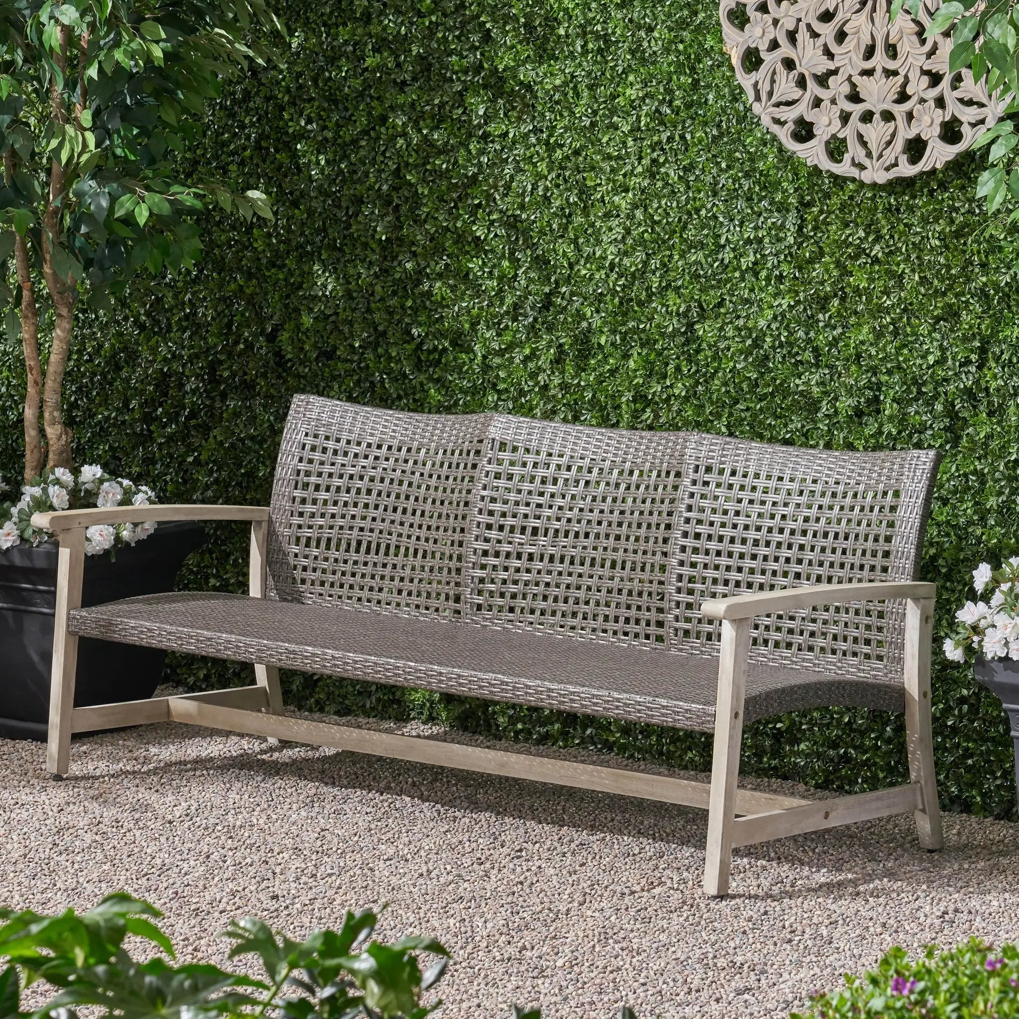 Outdoor Acacia Wood Wicker 3 Seater Sofa by HouseOfZazla