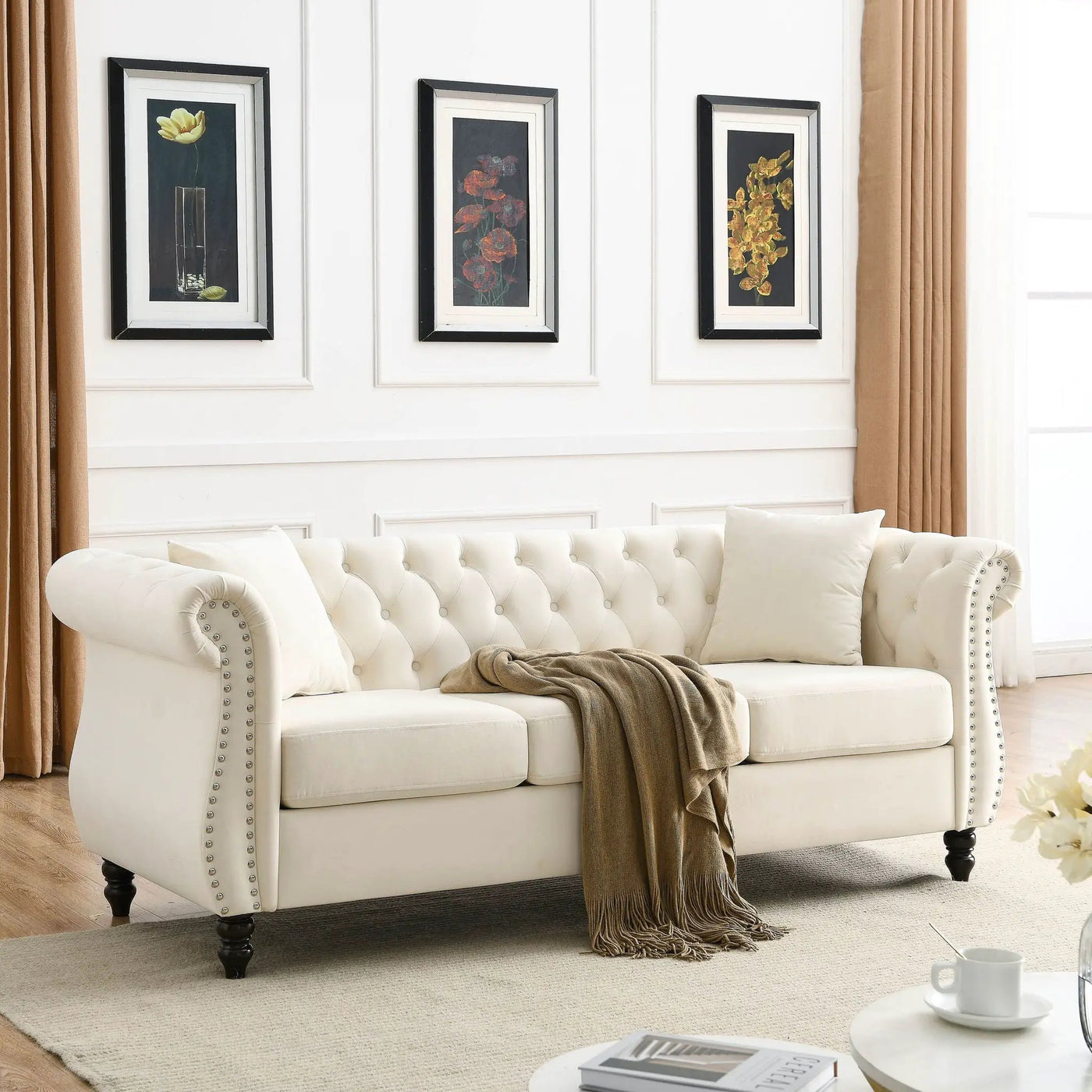 Chesterfield Sofa With Rolled Arms And Nailhead Trim by HouseOfZazla