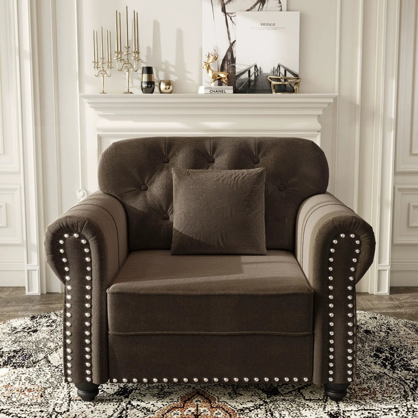 Upholstered Sofa With Nailhead Trim And Rolled Armrests by HouseOfZazla