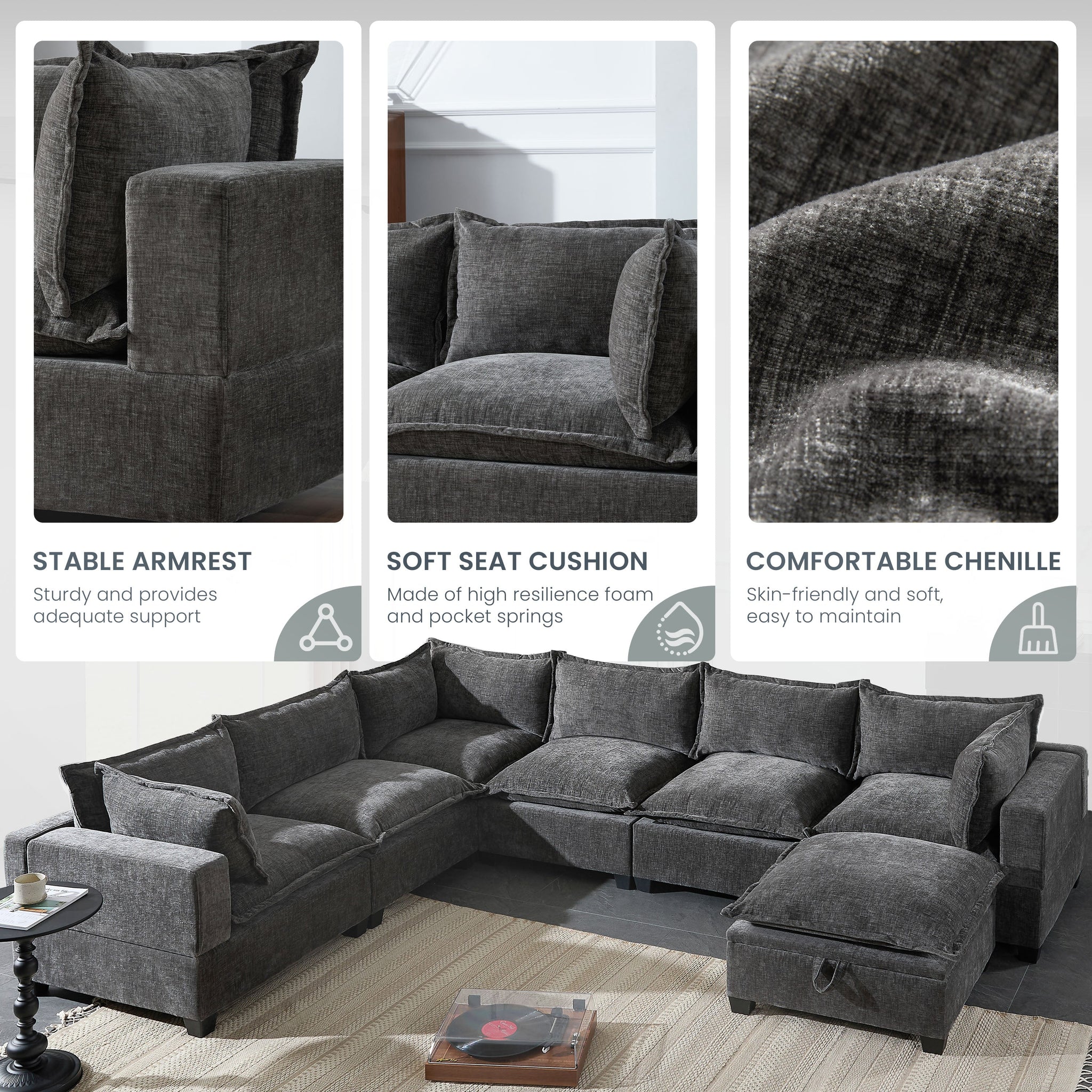 117.5'' Modular Sectional Sofa with Movable Storage Ottoman by HouseOfZazla