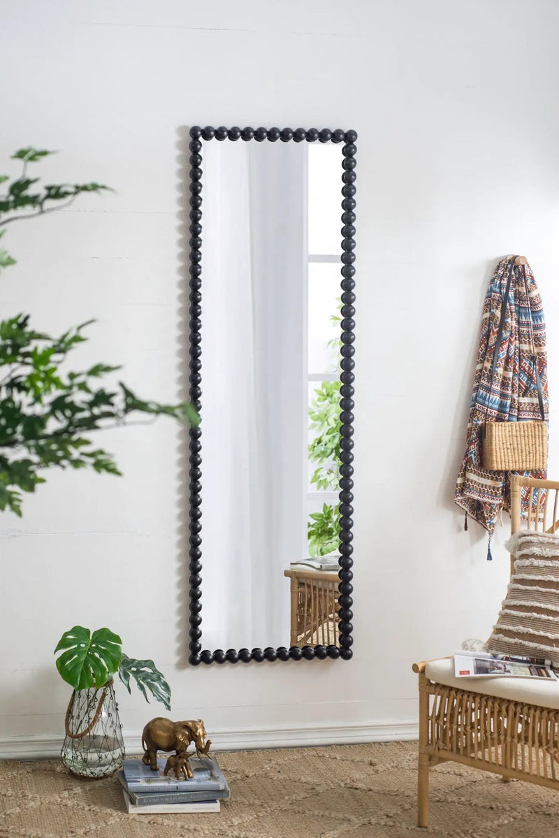 Full Length Mirror With Metal Beaded Frame, Rectangular Oversized Mirror For Living Room Bedroom - Black by HouseOfZazla
