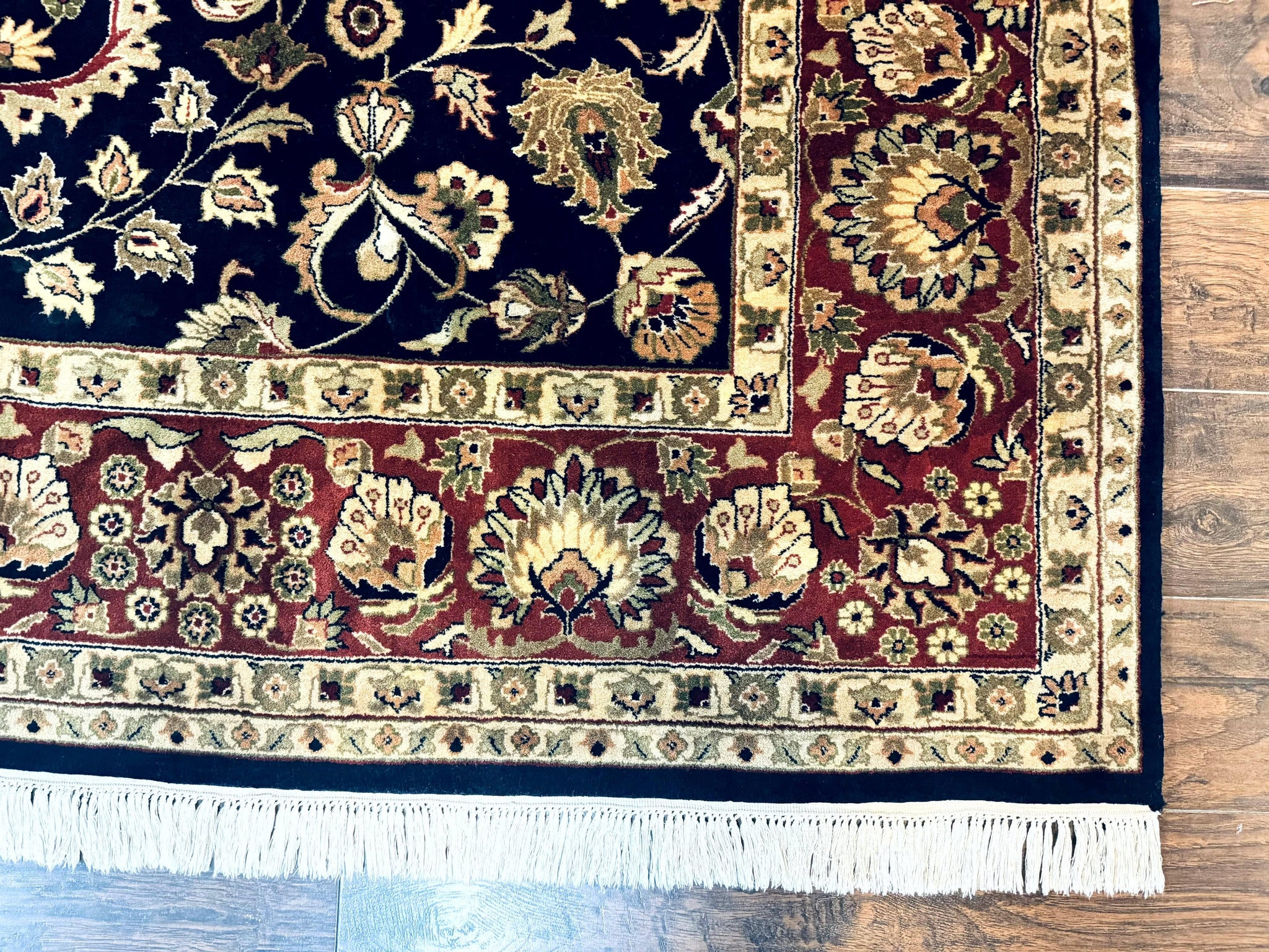 Indo Persian Rug 8x10, Navy Blue and Red, Floral Allover, Hand Knotted Vintage Wool Carpet, Indo Sarouk by Jewel Rugs
