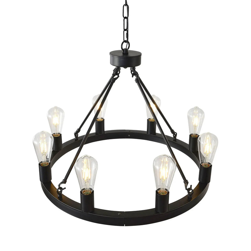 6 Light (No Bulbs) Wagon Wheel Chandelier Farmhouse Modern Small Round Chandelier For Living Room Kitchen Island Foyer Hallway Entryway Bedroom Dining Room Light Fixture Ceiling Hanging - Matte Black by HouseOfZazla