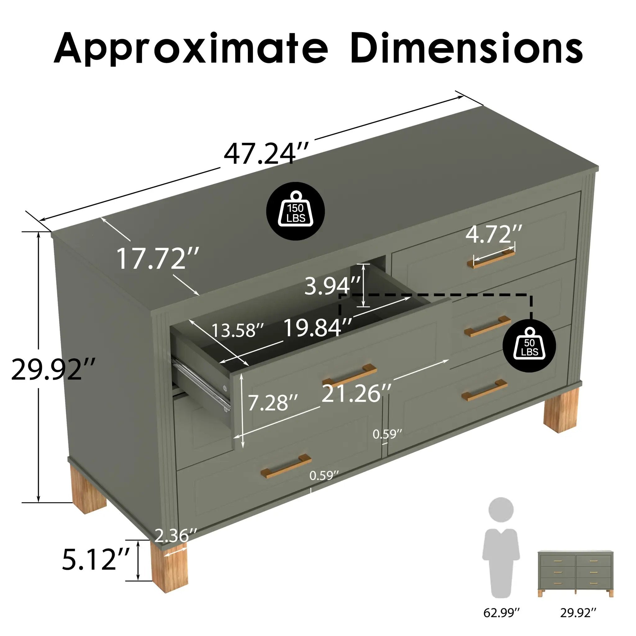 6-Drawer Double Dresser in Olive by HouseOfZazla