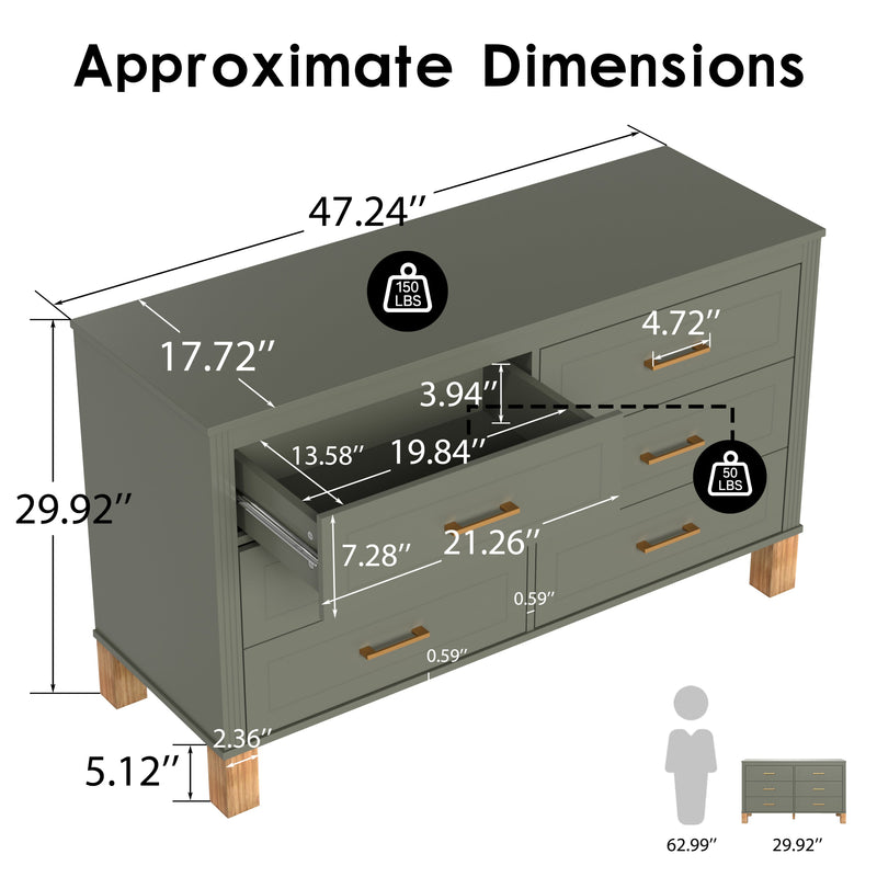 6-Drawer Double Dresser in Olive by HouseOfZazla