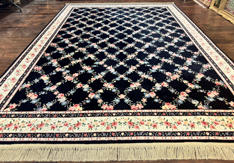 Karastan Rug 8.8 x 12, Garden of Eden #509/1270, Ebony Trellis, Vintage Discontinued Wool Pile Karastan Carpet by Jewel Rugs