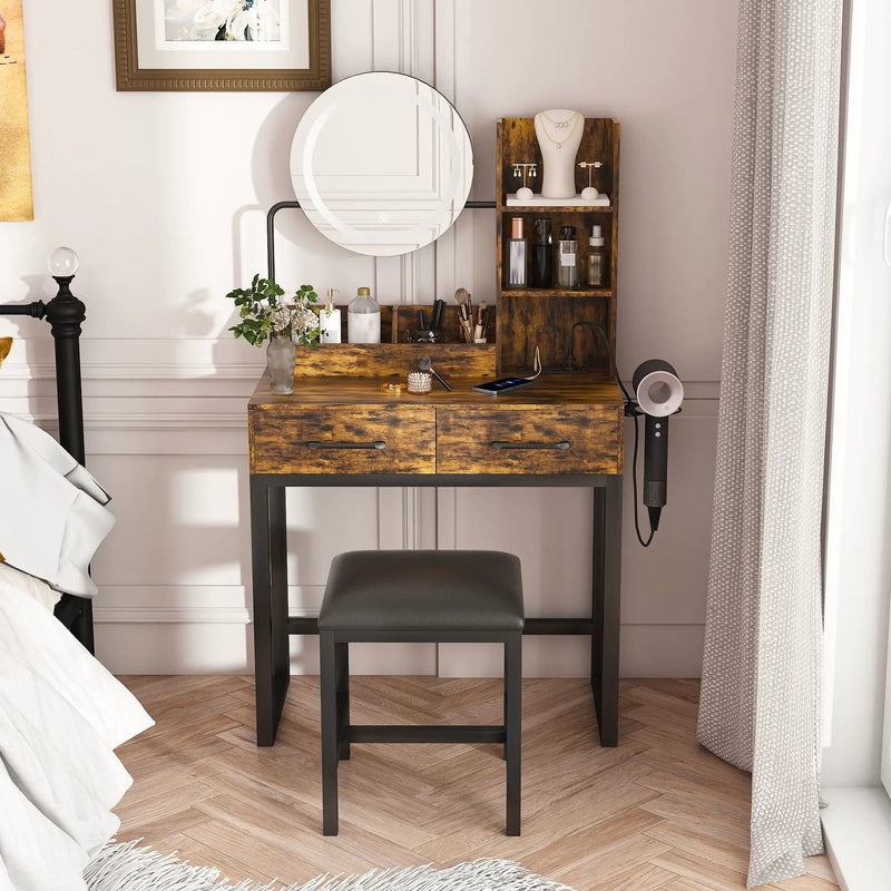 Makeup Vanity Table With LED Lights, 3 Color Options, Power Outlet by HouseOfZazla