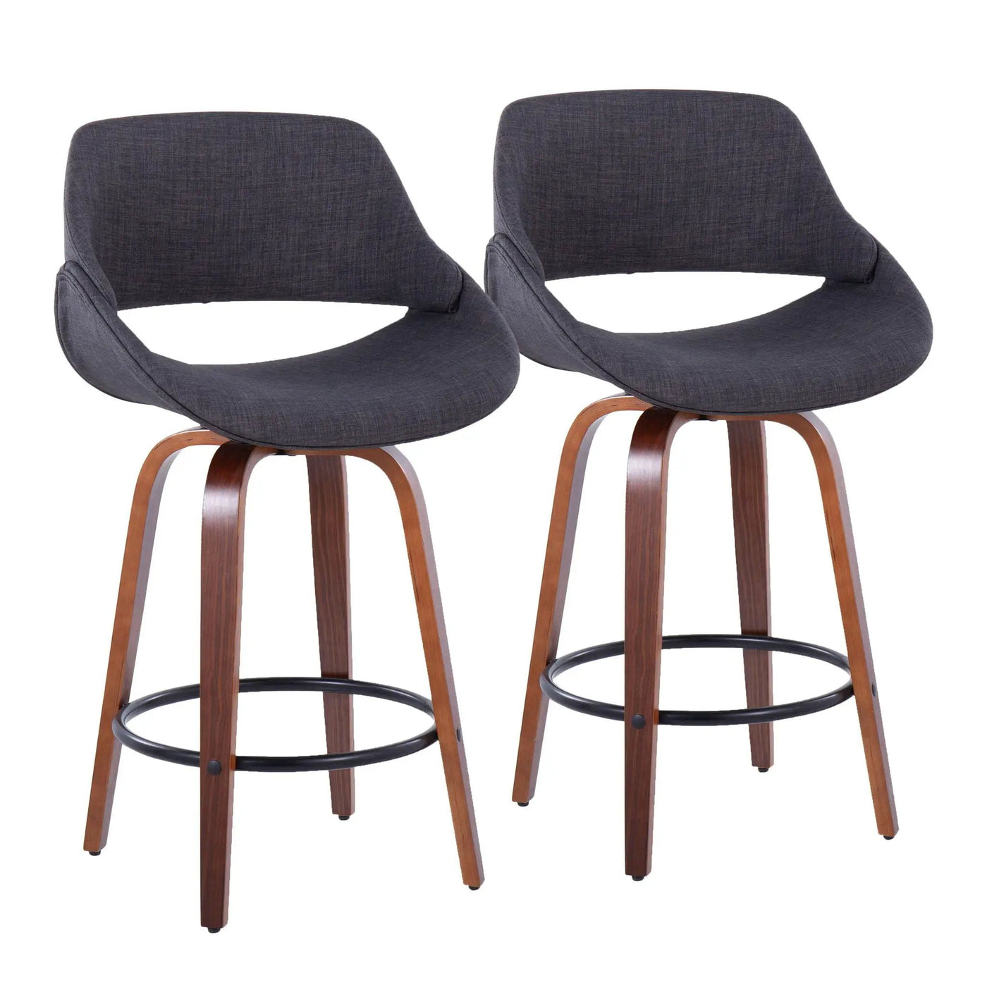 Fabrico - Mid Century Modern Fixed Height Counter Stool & Round Footrest (Set of 2) by HouseOfZazla