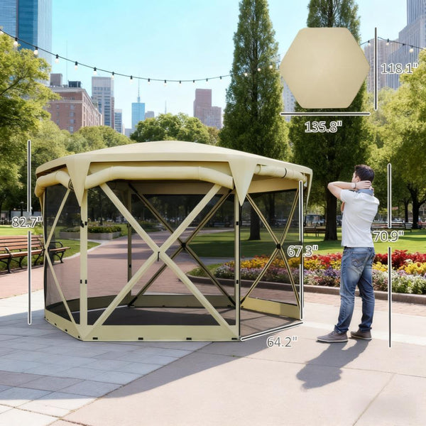11 x 11ft Pop Up Tent Canopy with Removable Roof Cover - Beige, photo 2 of 8