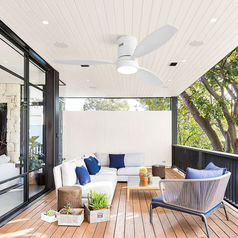 Indoor / Outdoor Ceiling Fan With Blades, Reversible DC Motor, Remote Controlled LED Light - White by Unique Piece Furniture