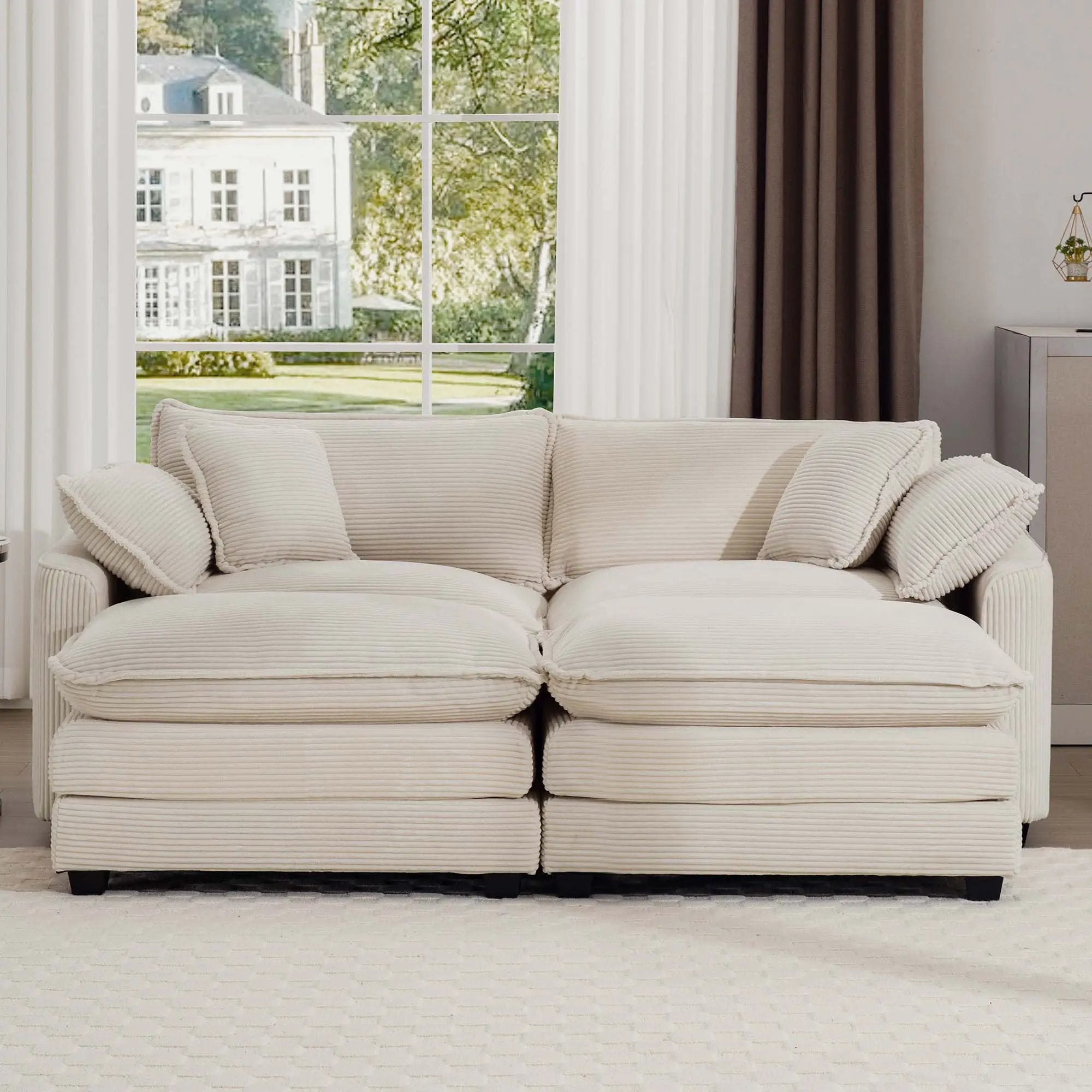 Modern Oversized Modular Cushion Sofa With Ottoman, Low Back, Deep Seating Sofa Set by Unique Piece Furniture