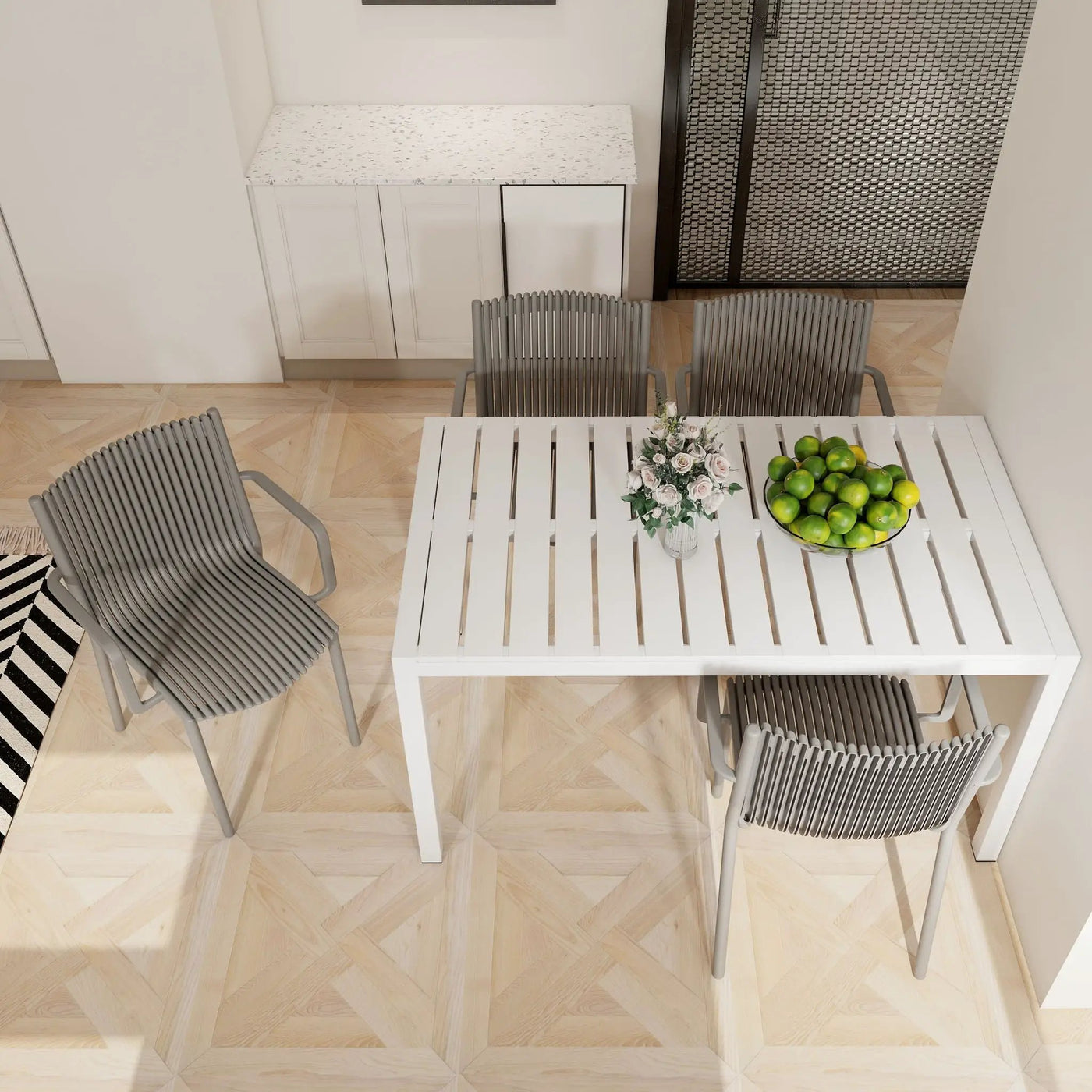4 Modern Stackable Armchair Matched With Long Table by Unique Piece Furniture
